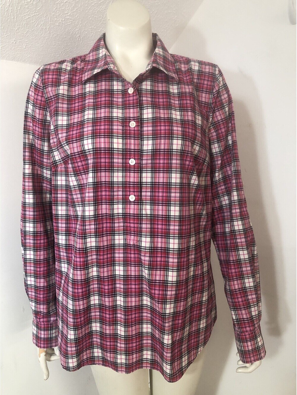 Vineyard Vines Womens 14 Long Sleeve Roll Tab Plaid Popover Top Half Button
